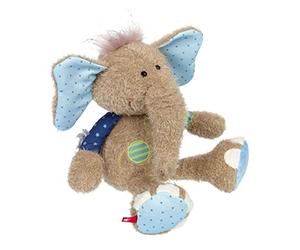 Sigikid 42962 Peluche éléphant Bleu Patchwork Sweety Doudou pour Jouer et câliner en mélange de matériaux Doux pour bébés et Enfants, garçons et Filles de 0 à 8 Ans, Multicolore/éléphant 26 cm
