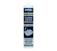 SIGILL, Silcoflex 450, mastic silicone acétique blanc, conçu pour applications sur verre, céramique et aluminium, résistant aux moisissures et agents atmosphériques, non peint, 280 ml