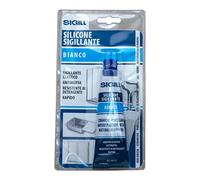 SIGILL, Silicone scellant avec clé à cordes tube et bec doseur, résistant aux moisissures et aux détergents, rapide, élastique et solide, couleur blanche, tube de 60 ml