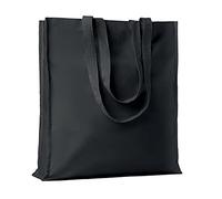 Siglo XXI Publicidad Sac en coton avec soufflet. Taille 38 x 9 x 42 cm. Lot de 10 pièces. Grammage 140 g/m2. Poignées longues renforcées. Shopping, Cadeaux, Foires, Mariages, Détaillants (Noir), Noir