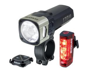 Sigma Aura 170 HB Link + Hiro 50 Link| Kit d'éclairage LED pour vélo | Avec fonction LINK | Feu avant avec feux de route et télécommande HB | Feu arrière avec feu stop et feu stop d'urgence |