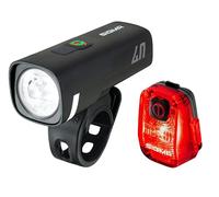 Sigmaitalia Kit éclairage vélo Aura 40 + Hiro 10 - Avant et arrière USB-C rechargeable Noir/Rouge