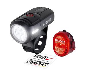 SIGMA LED Set d'éclairage vélo Aura45/Nugget II |Rechargeable & étanche | Montage sans Outil | Autonomie 6-21h | Set d'éclairage vélo LED |Lumière vélo Avant+arrière