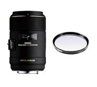 Sigma Objectif 105 mm F2,8 DG OS HSM - Monture Nikon & Hama Filtre UV (Anti-UV et Protection, Compensation 2X, Traitement antireflet, pour objectifs d'appareils Photo 62 mm, O-Haze, traité) Noir