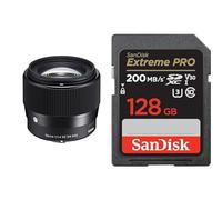 Sigma Objectif 56 mm F1.4 DC DN - Monture Sony & SanDisk 128 Go Extreme Pro Carte SDXC + RescuePRO Deluxe, jusqu'à 200 Mo/s, UHS-I, Classe 10, U3, V30