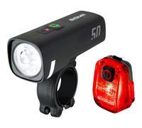 SIGMA Kit d'éclairage vélo LED Aura 50/ Hiro 10 | Feu Avant et feu arrière à Piles Rechargeables | Kit d'éclairage Rechargeable et résistant aux intempéries avec USB-C