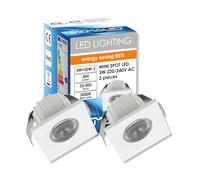 Sigmaled Lighting, 2x Mini Spot LED Encastrable 3W Dimmable, 3000K Blanc Chaud, Carré Aluminium, Ø35x25mm Trou 30mm Faisceau 30°, Éclairage Plafond Meuble Escalier, 220-240V Direct, 1 boite de 2 pcs