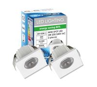 Sigmaled Lighting, 2x Mini Spot LED Encastrable 3W Dimmable, 4000K Blanc Neutre, Carré Aluminium, Ø35x25mm Trou 30mm Faisceau 30°, Éclairage Plafond Meuble Escalier, 220-240V Direct, 1 boite de 2 pcs