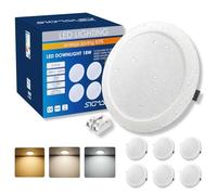 SIGMALED LIGHTING, 6 Spots LED Encastrables 18W 1850 lm, 3 Couleurs 3000K 4000K 6000K, IP44 Salle de Bain, Spot Plafond Placo, Intérieur & Extérieur couvert, Ultra Plats, Découpe Ø187-210mm, 220-240V