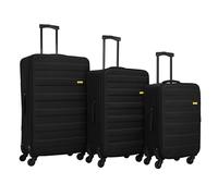SIGN Valise en tissu à roulettes (bagage à main, moyen-grand) + joint de dilatation de 5 cm, Noir , 3er Set, Mallette en tissu avec joint de dilatation