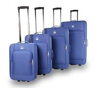 SIGN Valise en tissu à roulettes (bagage à main - Moyenne - Grande - Très Grande), bleu, Lot de 4