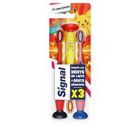 SIGNAL - Brosse à Dents Enfants 7+ ans - Bouts arrondis et ventouse pour une brosse à dents ludique - Extra souple (lot de 3 Brosses à dents)