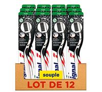 SIGNAL - Brosse à Dents Nature Elements - Brosse infusée au charbon - Avec des poils anti-bactériens - Souple (lot de 12 brosses à dents)