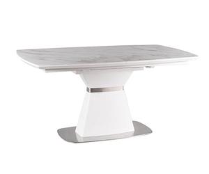 SIGNAL MEBLE Table Extensible en Bois Et Céramique Effet Marbre - Blanc - Pieds en Acier - 10 Couverts - L 160 Cm X L 90 Cm X H 76 Cm