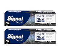 SIGNAL White Now Dentifrice Blancheur 3en1 White Boost Charbon Actif 2x75ml | Sourire Purifié, Blancheur Naturelle Immédiate & Durable, Anti-Tache, Doux Pour Email, Action Micellaire, Cliniquement prouvé