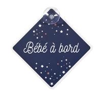 Signalétique "Bébé à Bord" avec Ventouse/Dimensions : 19,5 x 19,5 cm (Bleu foncé)