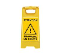Signalétique.biz France - CHEVALET ATTENTION TRAVAUX EN COURS. CHEVALET JAUNE PLIABLE. CHEVALET SIGNALISATION PLIABLE. PANNEAU SIGNALISATION SUR PIEDS. À L’UNITÉ OU LOT 2-60 CM X 30 CM.