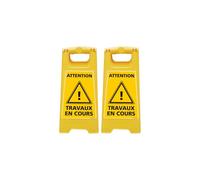 Signalétique.biz France - CHEVALET ATTENTION TRAVAUX EN COURS. CHEVALET JAUNE PLIABLE. CHEVALET SIGNALISATION PLIABLE. PANNEAU SIGNALISATION SUR PIEDS. À L’UNITÉ OU LOT 2-60 CM X 30 CM.