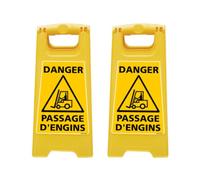 Signalétique.biz France - CHEVALET DANGER PASSAGE D'ENGINS. CHEVALET JAUNE PLIABLE. CHEVALET SIGNALISATION PLIABLE. PANNEAU SIGNALISATION SUR PIEDS. À L’UNITÉ OU LOT 2-60 CM X 30 CM.