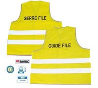 Signalétique.biz France Lot de 1 Gilet Guide File et 1 Gilet Serre File - Couleur Jaune Fluo - Marquage au Dos - Taille XL - Gilet de Sécurité
