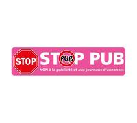 Signalétique.biz France - Lot de 2 Adhésifs STOP PUB - NON à la Publicité - Dimensions 120 x 30 mm - Coloris Rose - Protection Anti-UV