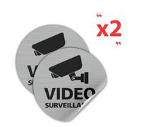 Signalétique.biz France - Lot de 2 Plaques de porte Vidéosurveillance. (Q0163) - Diamètre 83 mm - Adhésif aspect aluminium brossé
