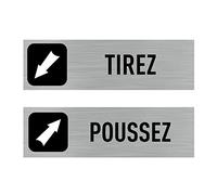 Signalétique.biz France - Lot de 2 Plaques de portes de porte Poussez/Tirez (Q0436) - 170 X 50 mm - Plaque aluminium brossé de 2mm
