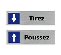 Signalétique.biz France - Lot de 2 Plaques de portes de porte Poussez/Tirez (Q0438) - 170 X 50 mm - Plaque aluminium brossé de 2mm
