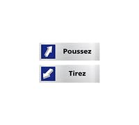 Signalétique.biz France - Lot de 2 Plaques de portes de porte Tirez/Poussez (Q0437) - 170 X 50 mm - Plaque aluminium brossé de 2mm