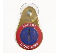 Signalétique.biz France Macaron Expert judiciaire - Insigne doré Expert judiciaire à Ventouse - Plaque Expert judiciaire pour Pare-Brise