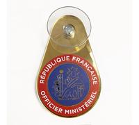 Signalétique.biz France Macaron Officier Ministériel - Insigne doré Huissier à Ventouse - Plaque Huissier de Justice pour Pare-Brise