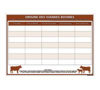 Signalétique.biz France - Origine des Viandes Bovines - Adhésif avec surface effaçable - Dimensions 300x210 mm - Protection Anti-UV