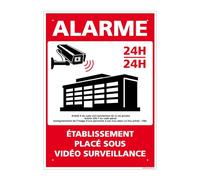Signalétique.biz France - Panneau Alarme, Établissement Placé Sous Vidéo Surveillance Pvc 1 Mm - 300 X 420 Mm Signalisation Rectangulaire Prépercée Avec Kit De Fixation Fabrication Française