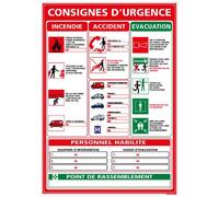 Signalétique.biz France - Panneau Consignes Générales en Cas d'Urgence - Protection anti-UV - Dimensions 210x300 mm - Plastique rigide PVC 1,5 mm