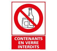 Signalétique.biz France - Panneau - Contenants en Verre Interdits - Aluminium 2 mm - Dimensions 150 x 210 mm - Protection Anti-UV