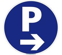Signalétique.biz France - Panneau de signalisation de parking avec flèche à gauche - Panneau Parking - Flèche à Gauche - Panneau de sécurité rigide et rond - Diamètre 170 mm - Plastique PVC de 1 mm
