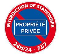 Signalétique.biz France - Panneau de Signalisation en Aluminium - Interdiction de Stationner Propriété privée 24h/24 - Diamètre 125 mm