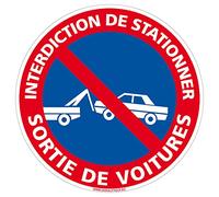 Signalétique.biz France - Panneau de signalisation Interdiction, Parking et information en Adhésif souple - Diamètre : 350 mm - Interdiction de stationner sortie de voitures