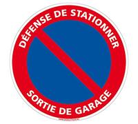 Signalétique.biz France - Panneau de signalisation PVC 1 mm. Panneau Interdiction, Parking et information en PVC rigide - Diamètre : 200 mm - Défense de stationner, sortie de garage