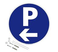 Signalétique.biz France - Panneau de signalisation rétro réfléchissant rond prépercé PVC ou ALU diam 250mm ou 300mm + Kit de fixation pour pose facile, rapide - Parking flèche à gauche -