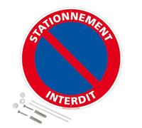 Signalétique.biz France - Panneau de signalisation rétro réfléchissant rond prépercé PVC ou ALU diam 250mm ou 300mm + Kit de fixation pour pose facile, rapide - Stationnement interdit -