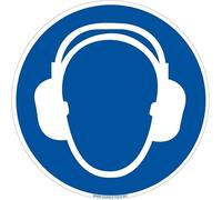 Signalétique.biz France - Panneau d'obligation Port du casque anti-bruit obligatoire. Obligation Signalisation EPI. Autocollant, PVC, Alu - Diamètre 450 mm - Aluminium 2 mm - Aluminium 2 mm -