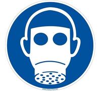 Signalétique.biz France - Panneau d'obligation Port du masque à gaz obligatoire. Obligation Signalisation EPI. Autocollant, PVC, Alu - Diamètre 125 mm - Aluminium 2 mm - Aluminium 2 mm -