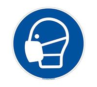 Signalétique.biz France - Panneau d'obligation Port du masque obligatoire. Obligation Signalisation EPI. Autocollant, PVC, Alu - Diamètre 350 mm - Adhésif - Adhésif -