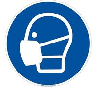 Signalétique.biz France - Panneau d'obligation Port du masque obligatoire. Obligation Signalisation EPI. Autocollant, PVC, Alu - Diamètre 125 mm - Aluminium 2 mm - Aluminium 2 mm -