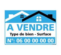 Signalétique.biz France - Panneau Immobilier Personnalisable à Vendre avec Oeillets aux 4 coins - Bleu - Plastique rigide AKILUX 3,5mm - Dimensions 600x400 mm - Protection Anti-UV