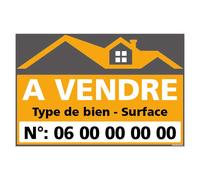 Signalétique.biz France - Panneau Immobilier Personnalisable à Vendre avec Oeillets aux 4 coins - Orange - Plastique rigide AKILUX 3,5mm - Dimensions 600x400 mm - Protection Anti-UV