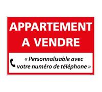 Signalétique.biz France - Panneau Immobilier Personnalisable Appartement à Vendre - Rouge - AKILUX 3,5mm - Dimensions 600x400 mm - Protection Anti-UV