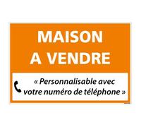 Signalétique.biz France - Panneau Immobilier Personnalisable Maison à Vendre avec Oeillets aux 4 Coins - Orange - Plastique Rigide AKILUX 3,5mm - Dimensions 600x400 mm