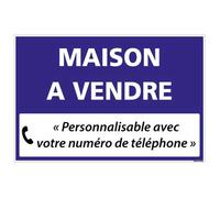 Signalétique.biz France - Panneau Immobilier Personnalisable Maison à Vendre avec Oeillets aux 4 Coins - Bleu - Plastique Rigide AKILUX 3,5mm - Dimensions 600x400 mm